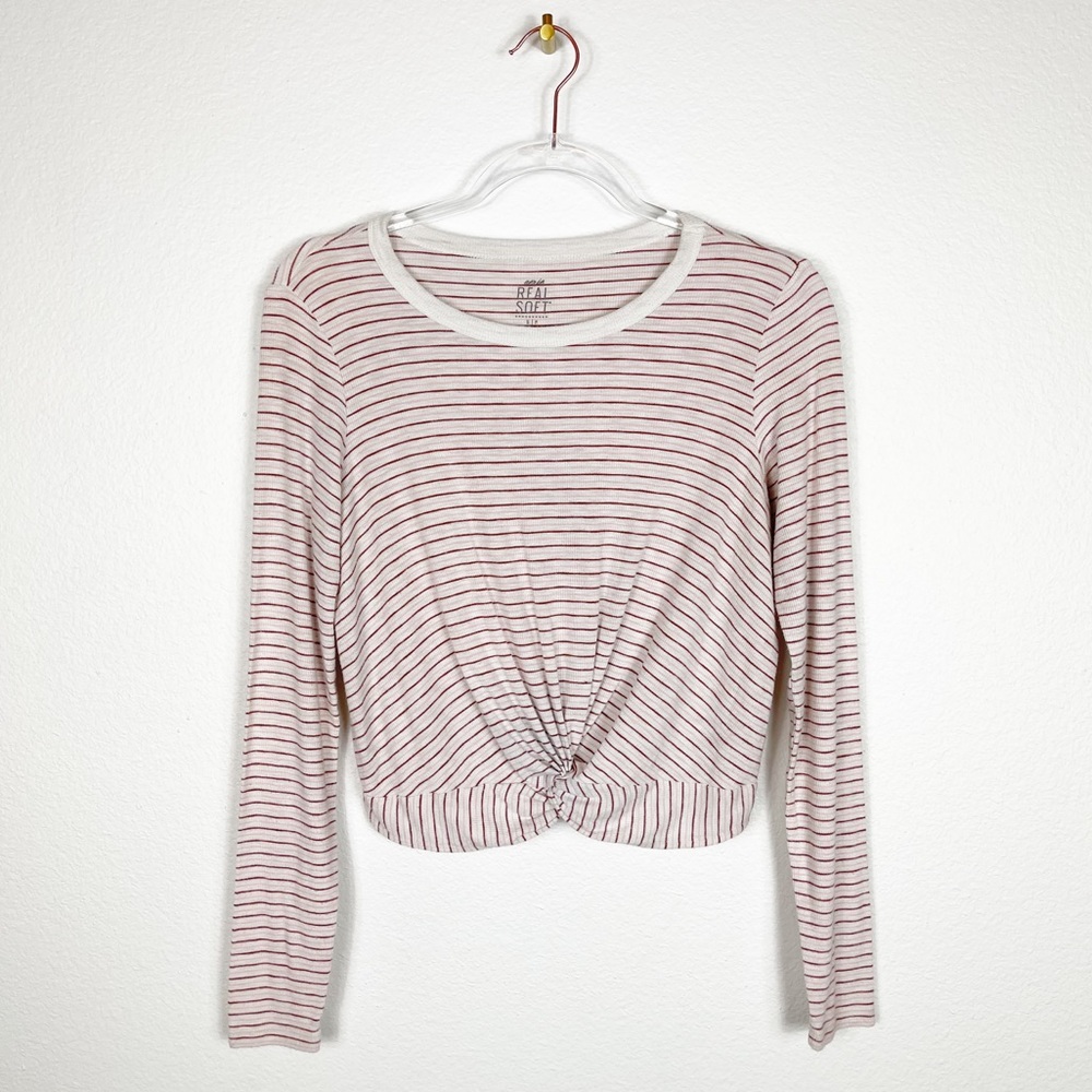 Aerie‎ Real Soft Front Knot Striped Long Sleeve Small
